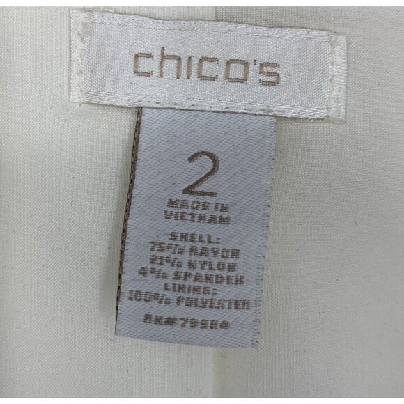 Chico's Sz 2 L Black & White Tuxedo Stripe Placket Ponte Knit Zip Jacket Lined - Picture 4 of 7
